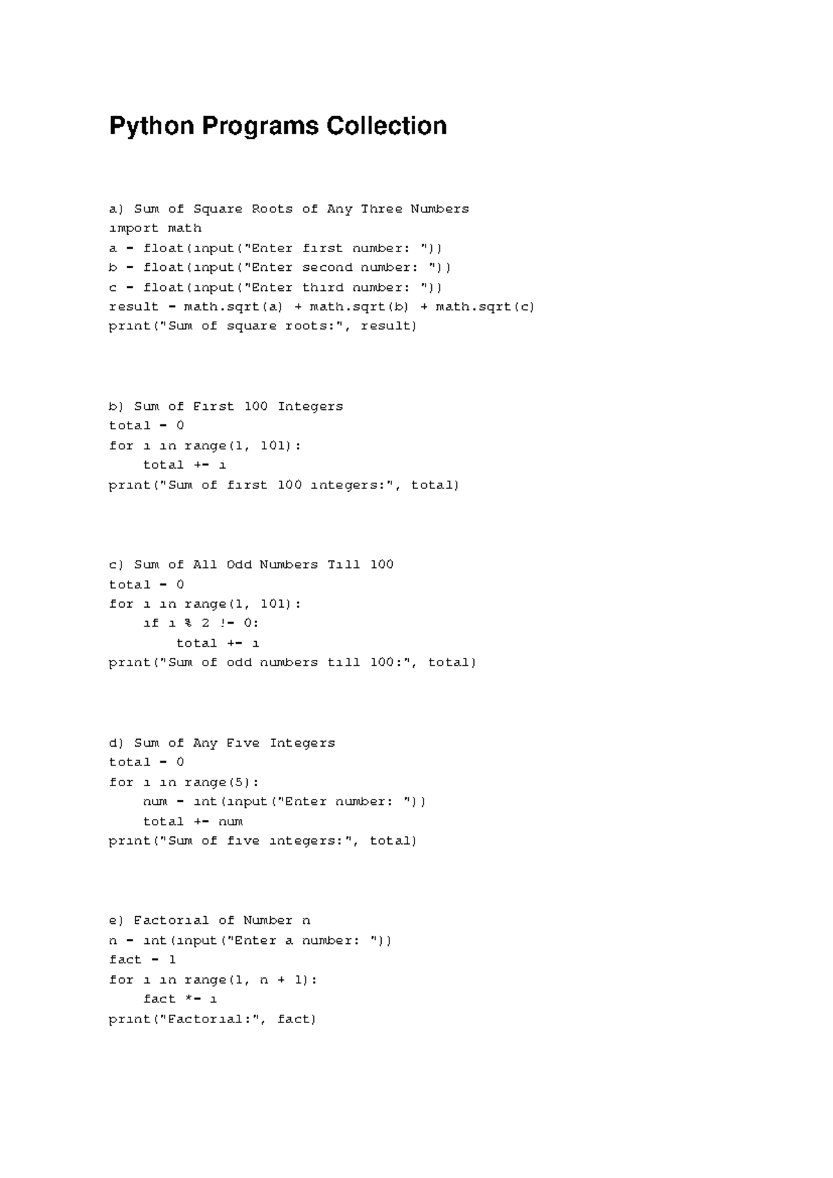Python Programs Collection: Basic Math Functions & Algorithms - Studocu