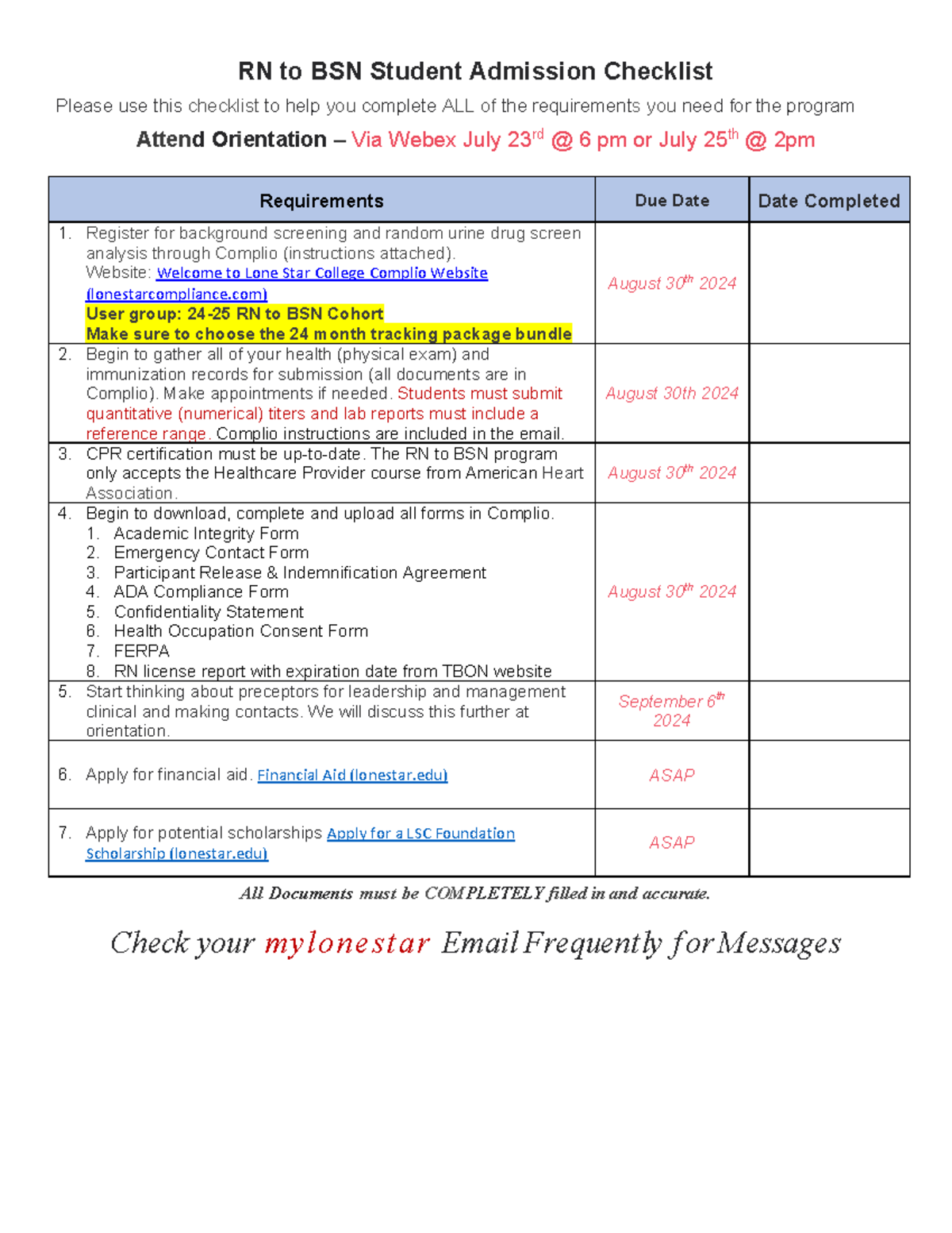 RN to BSN Student Admission Checklist for 2024 - Studocu