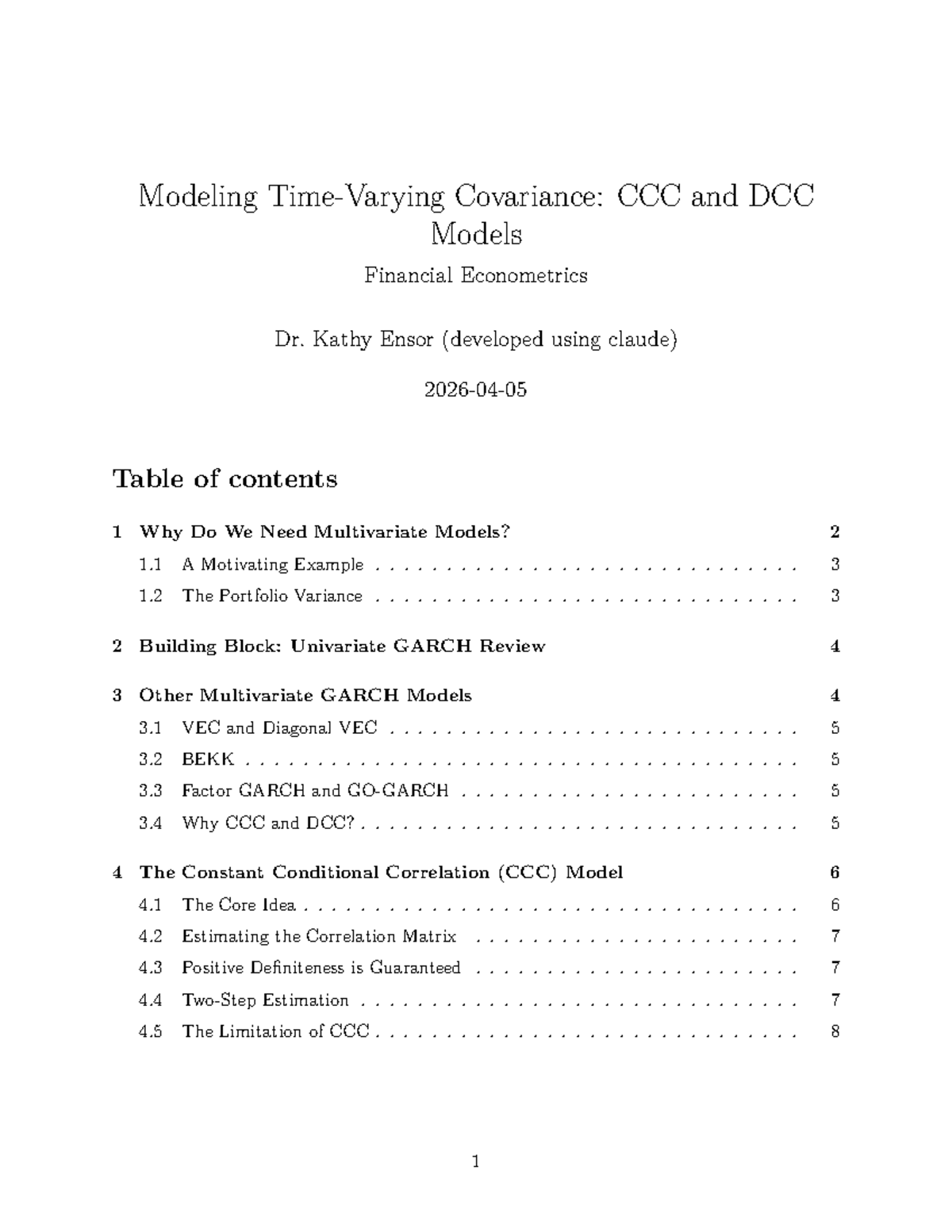 Modeling Time-Varying Covariance: CCC and DCC Models - Studocu