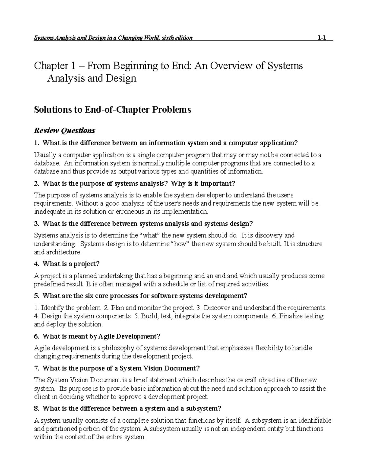 Chapter 1 Solutions: Overview of Systems Analysis and Design - Studocu