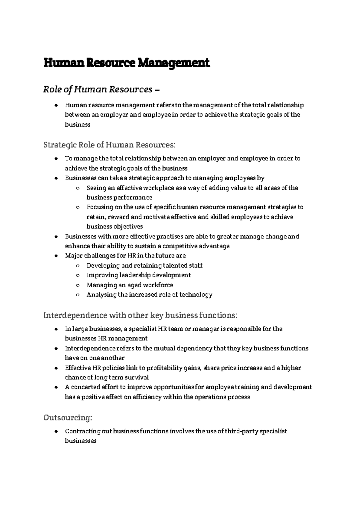 HRM 101: Comprehensive Summary Notes on Human Resource Management - Studocu