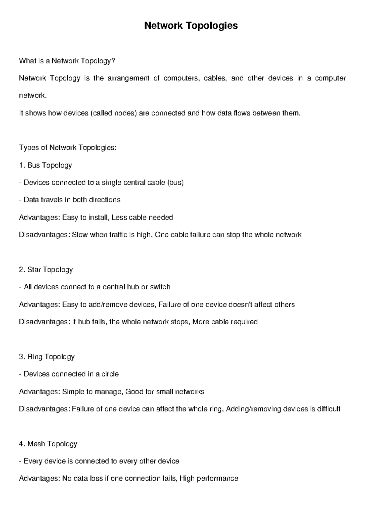 Network Topologies Overview: Types and Characteristics - Studocu
