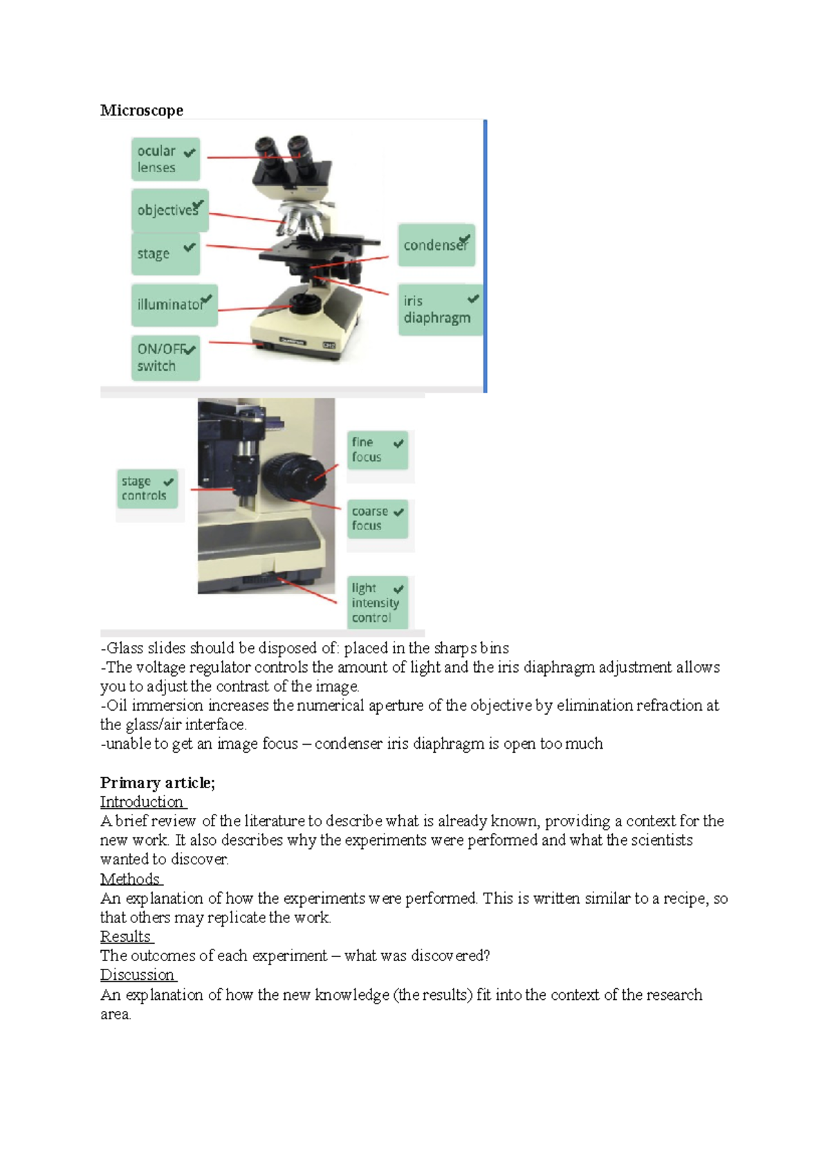 BABS Lecture Notes - Microscope -Glass slides should be disposed of ...