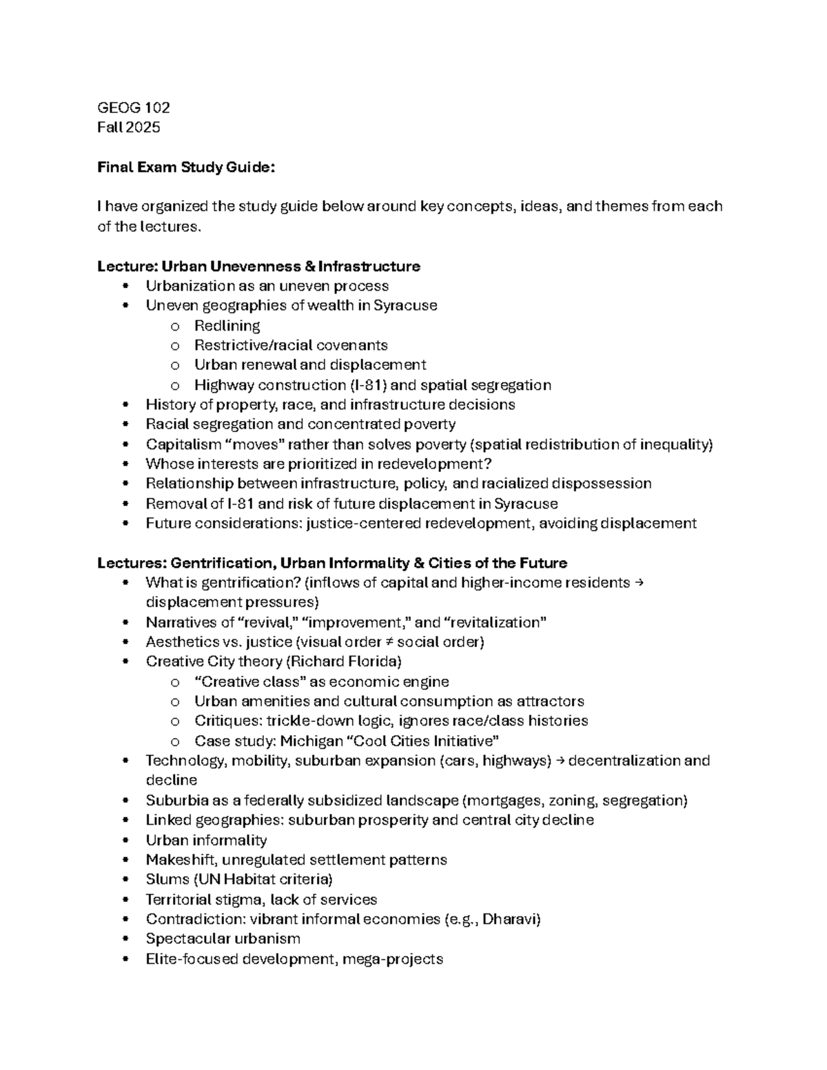 GEOG 102 Final Exam Study Guide - Fall 2025 - Studocu