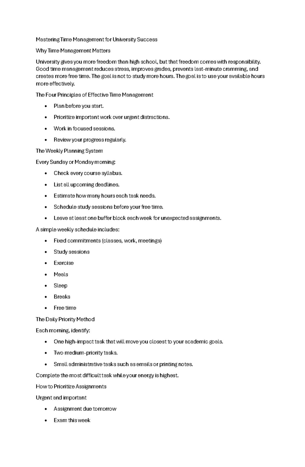 Mastering Time Management Strategies for University Success - Studocu