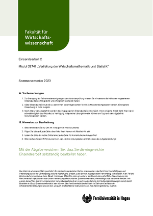 Vertiefung der Wirtschaftsmathematik und Statistik - 32741