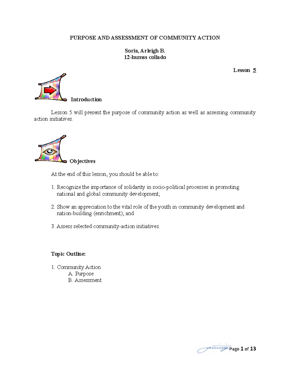 Lesson 5 - CESC: Purpose & Assessment of Community Action - Studocu