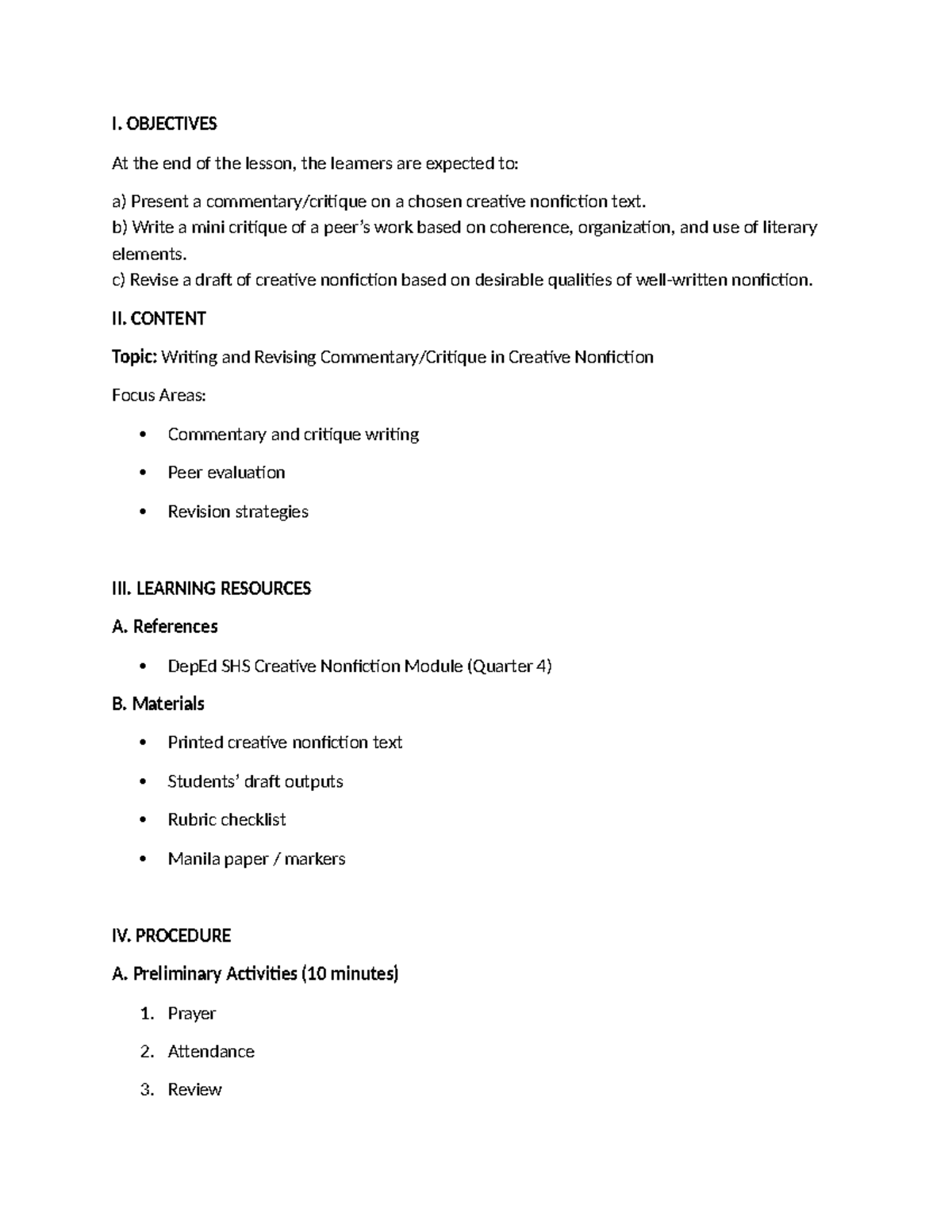 Commentary Critique & Revision Strategies in Creative Nonfiction (ENG ...