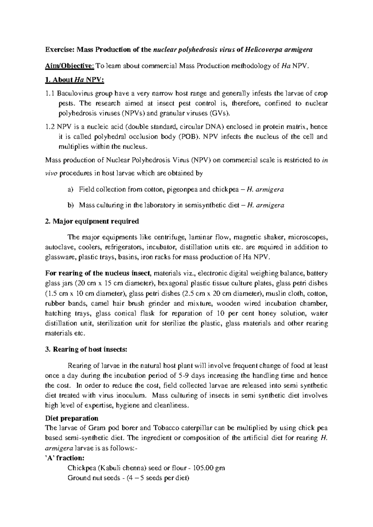 Mass Production Methodology of Ha NPV for H. armigera Insect Pest ...