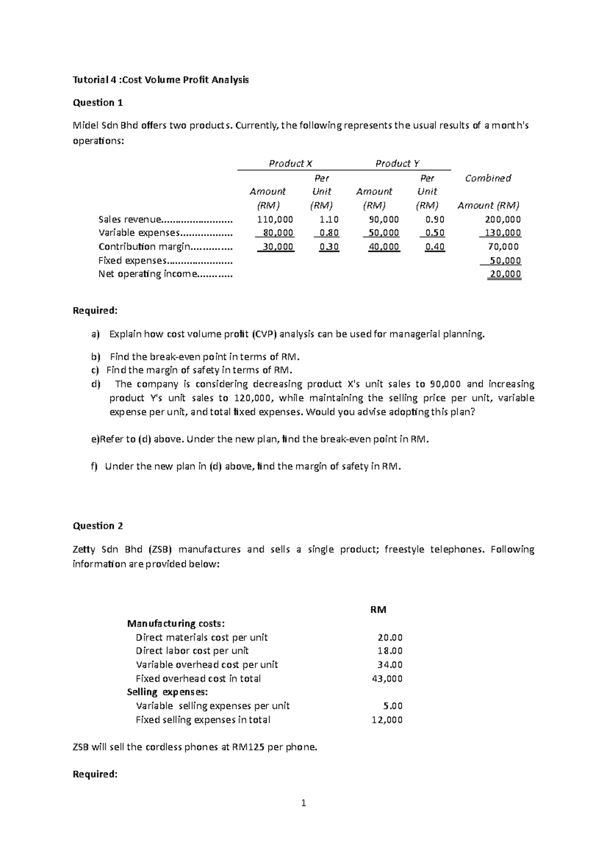 Revised Tutorial 4: Cost Volume Profit (CVP) Analysis Insights - Studocu