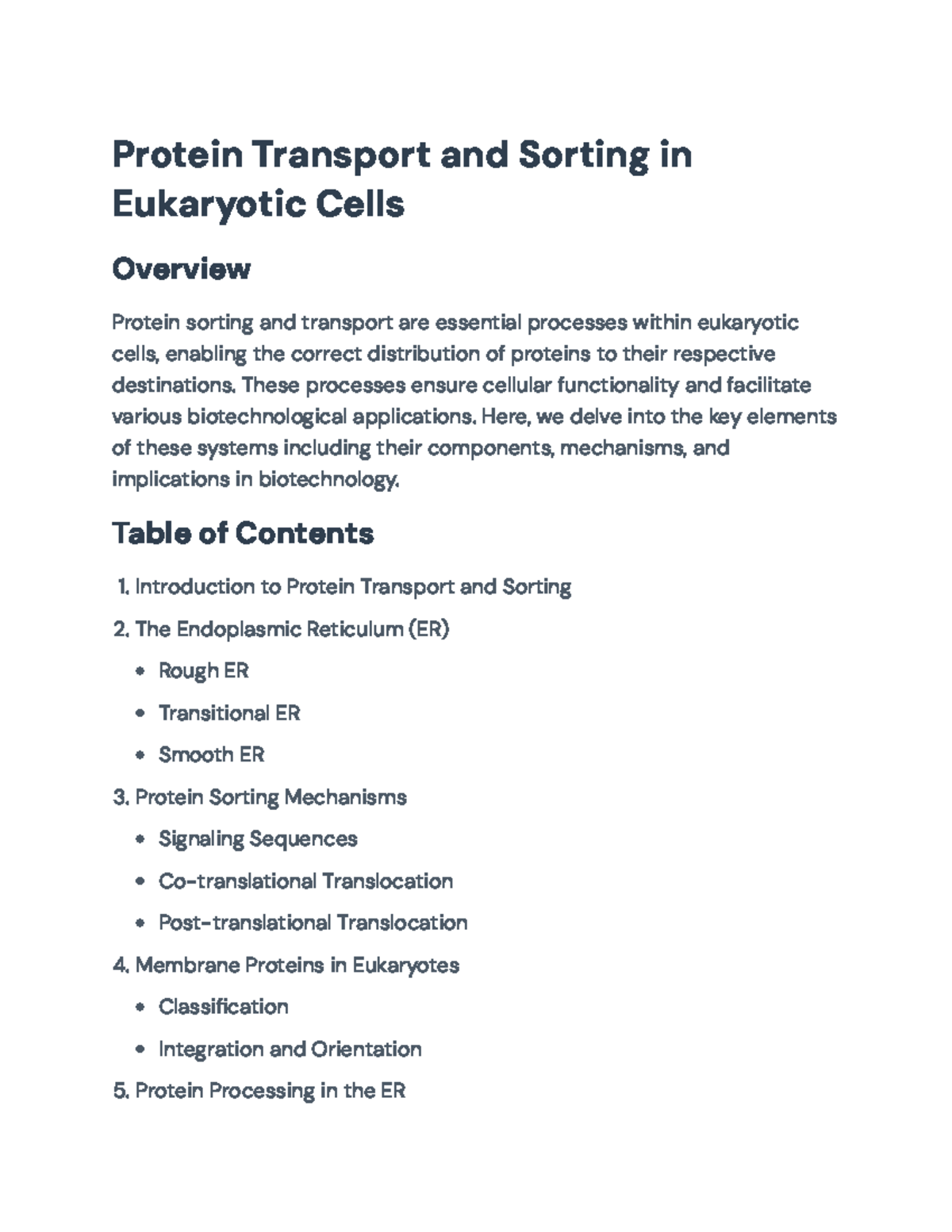 Protein Transport and Sorting Mechanisms in Eukaryotic Cells - Protein ...