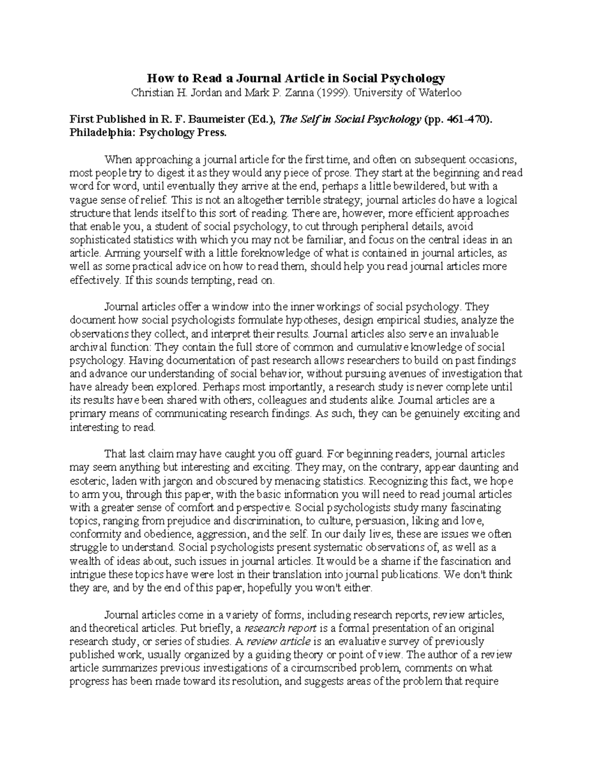 How to Read Research Articles in Social Psychology: Key Strategies ...