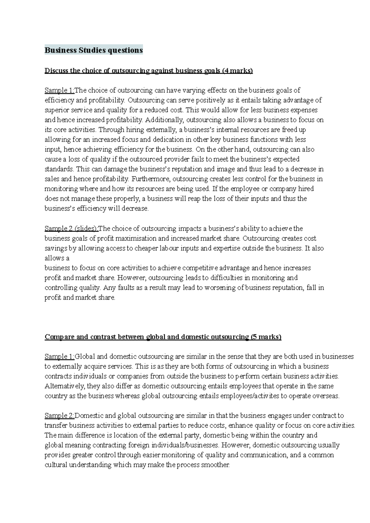 Business Studies questions - Business Studies questions Discuss the ...