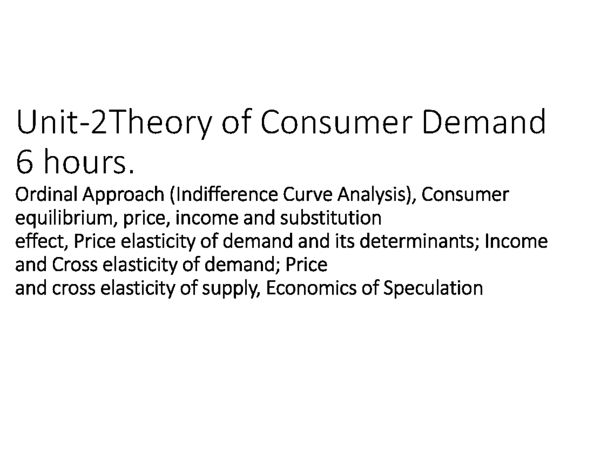 Applied Economics Unit-2: Theory of Consumer Demand Overview - Studocu