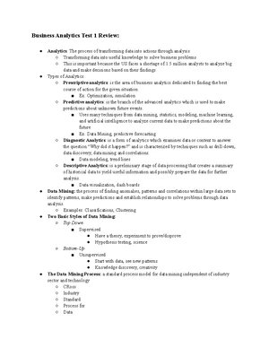 Business Analytics - Study Notes & Assignments - Studocu