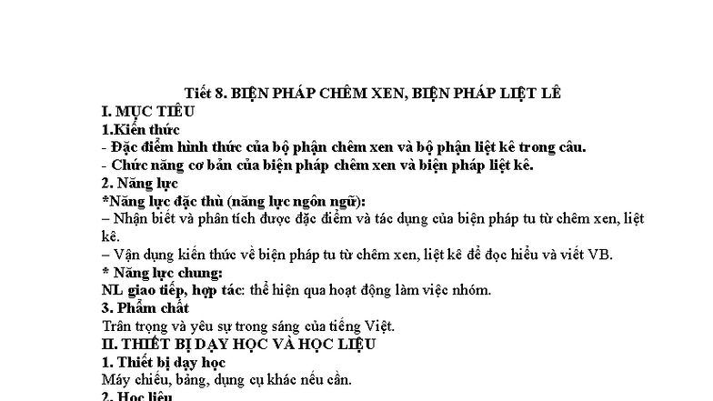 Tiết 8. Biện Pháp Chêm Xen và Liệt Kê trong Tiếng Việt - TATM - Studocu