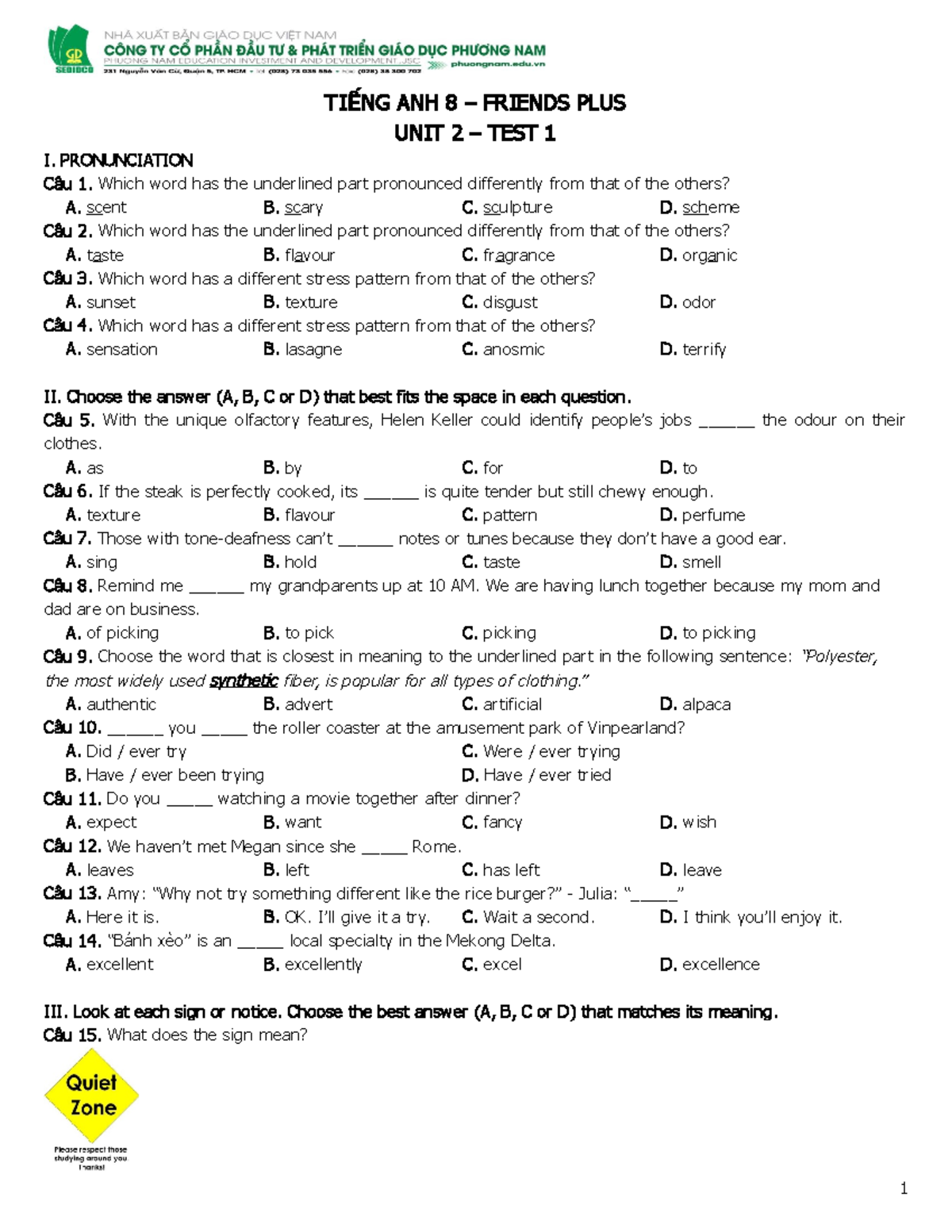 Tieng Anh 8 Friends Plus - Unit 2 - Test 1 - TI ẾNG ANH 8 – FRIENDS ...