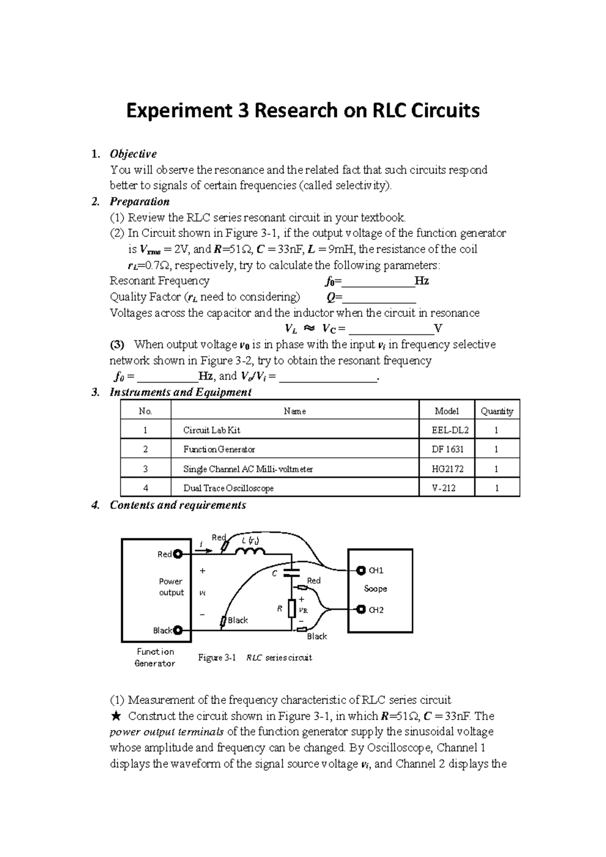 Experiment 3 Research on RLC Circuits - Experiment 3 Research on RLC ...