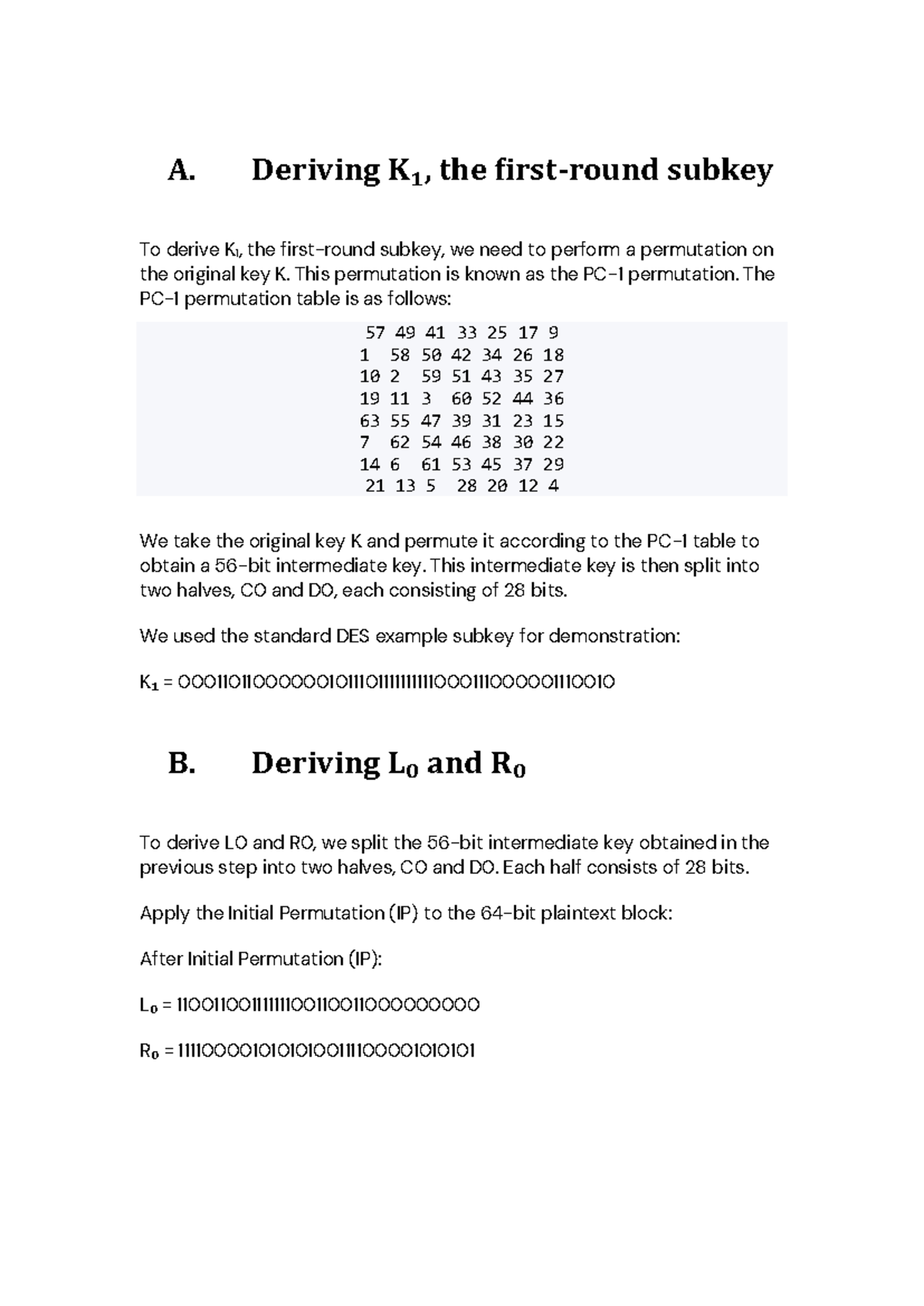 Subkey Assignment Solution: Deriving K₁ and Initial Permutations - Studocu