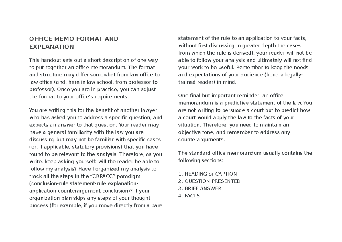 Office Memo Format & Guidelines for Legal Writing - Studocu