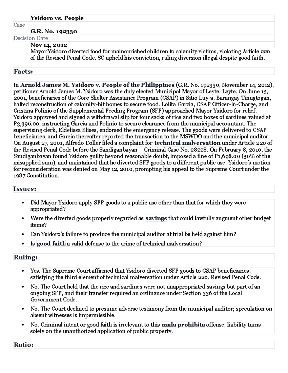 Case Study: Supreme Court Decisions on Technical Malversation and ...