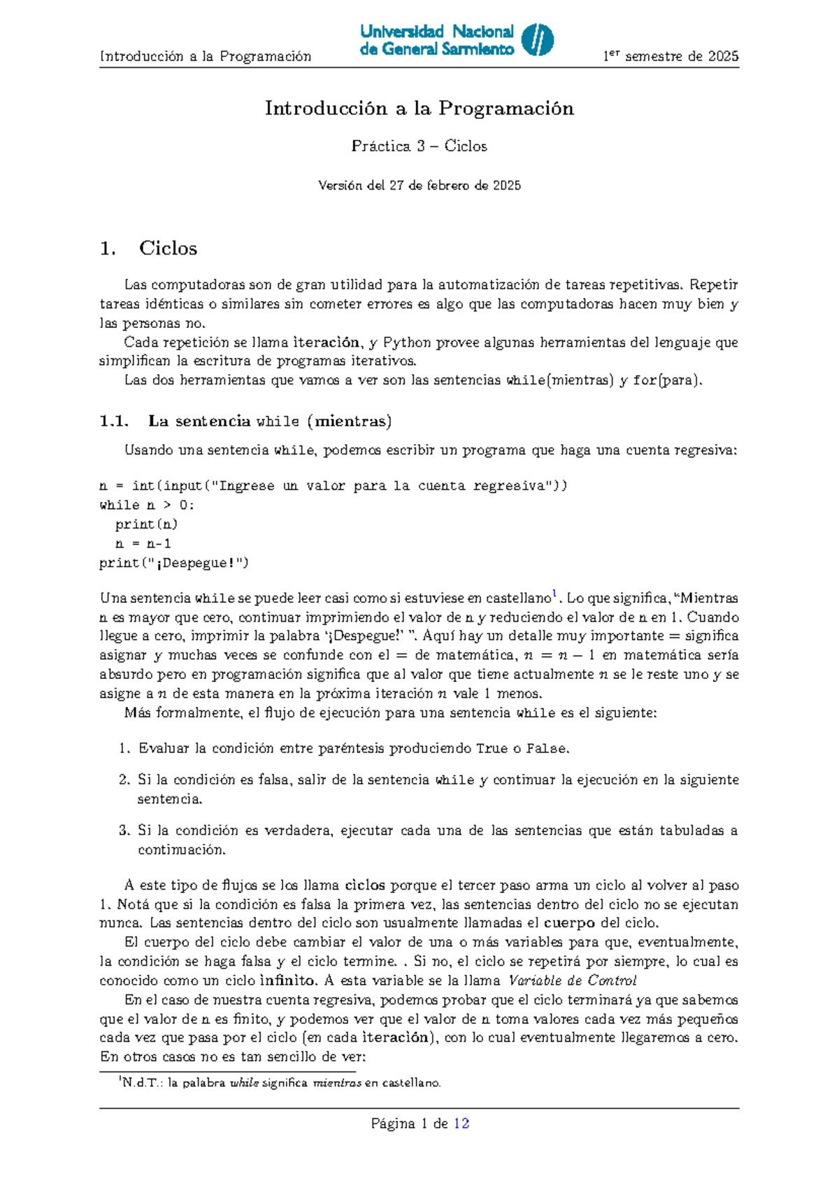 Prácticas de Programación 3: Ciclos en Python - 1er Semestre 2025 - Studocu
