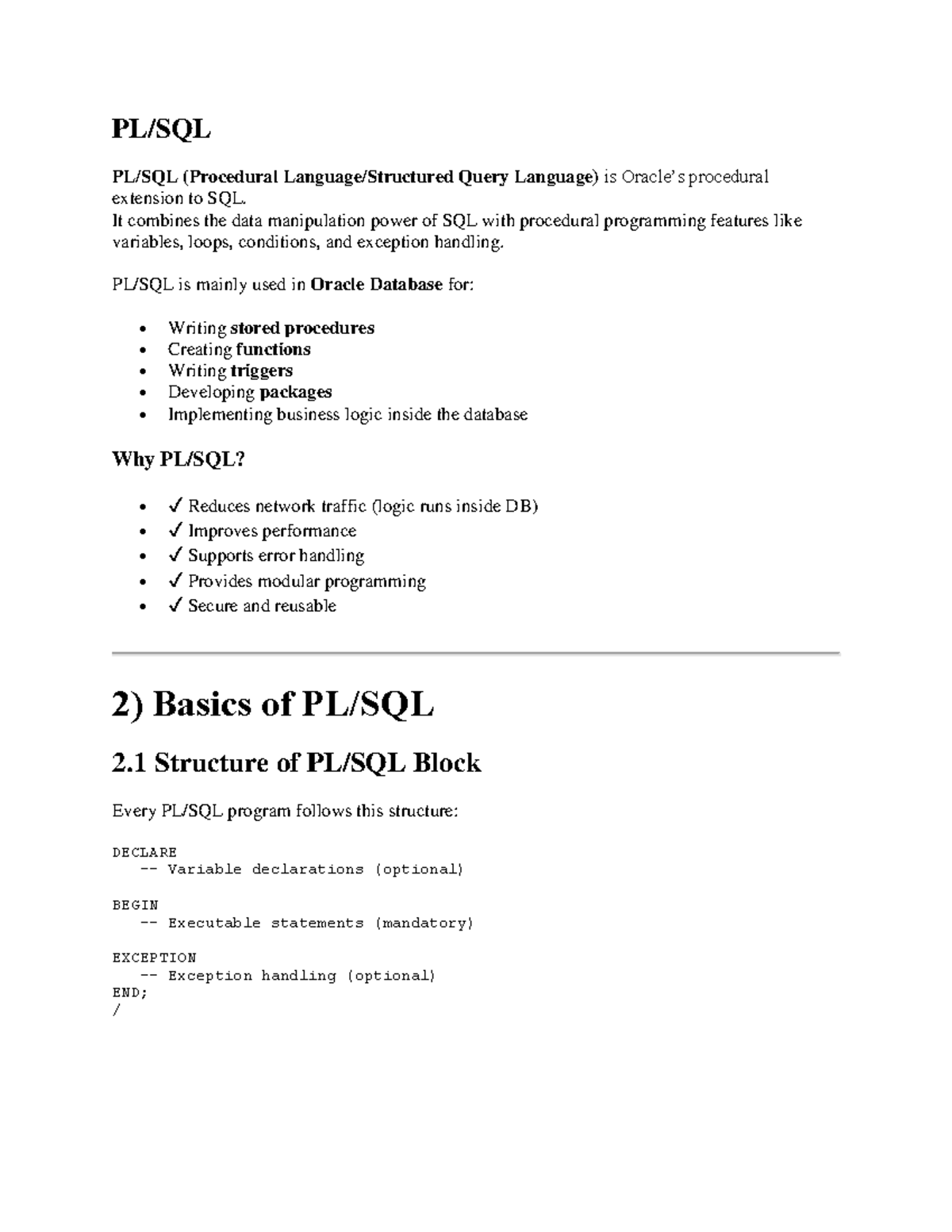 PLSQL 101: Comprehensive Notes on Procedures & Functions - Studocu
