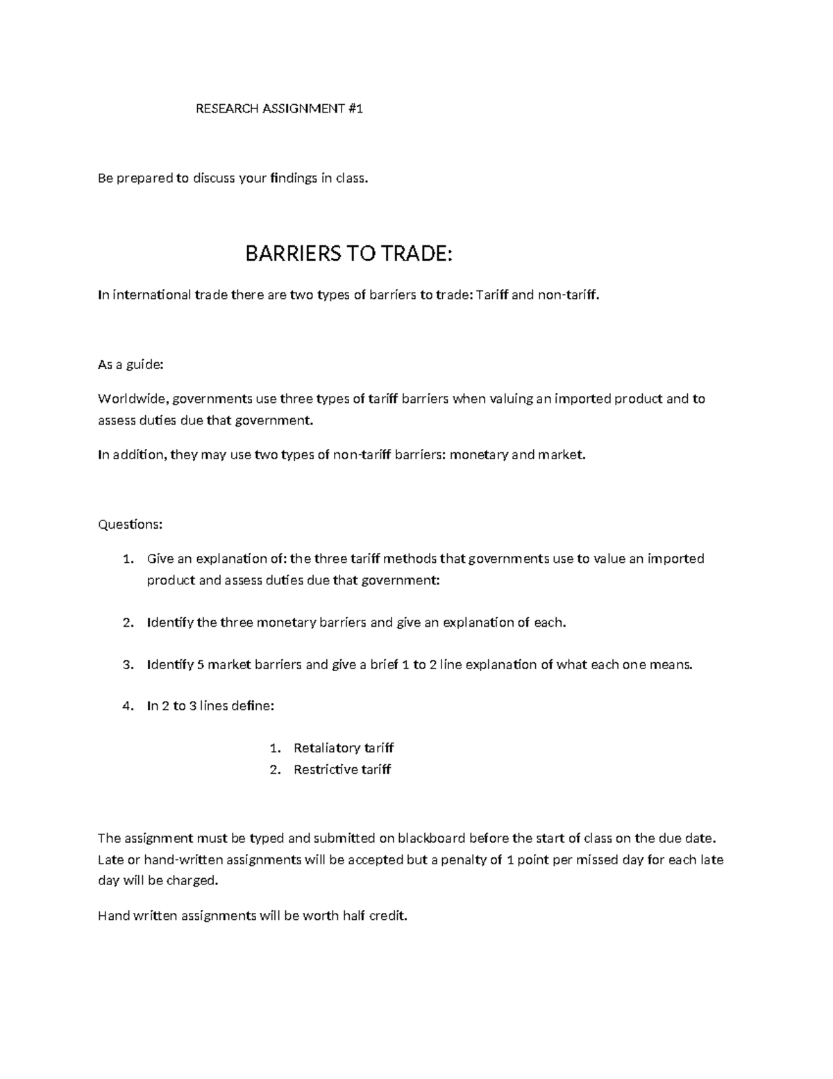 RESEARCH ASSIGNMENT: BARRIERS TO TRADE Analysis - Studocu