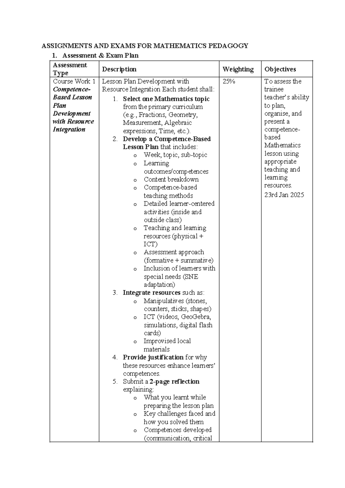 Mathematics Pedagogy 1: Assignments & Exam Plans Overview - Studocu