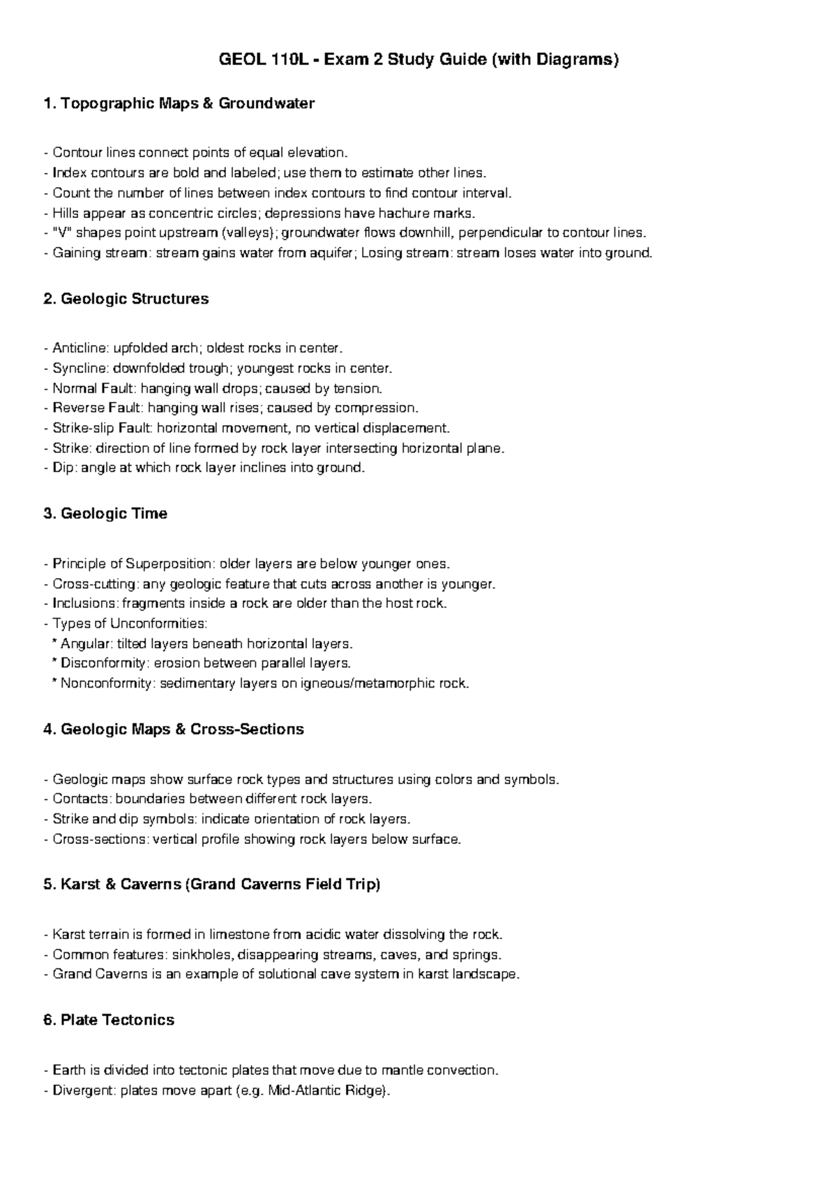 GEOL110L Exam 2 Study Guide: Key Topics & Diagrams Included - Studocu