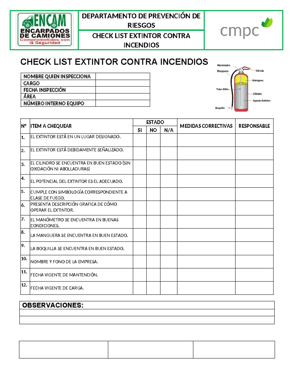 Checklist de Inspección de Extintores Contra Incendios - Studocu