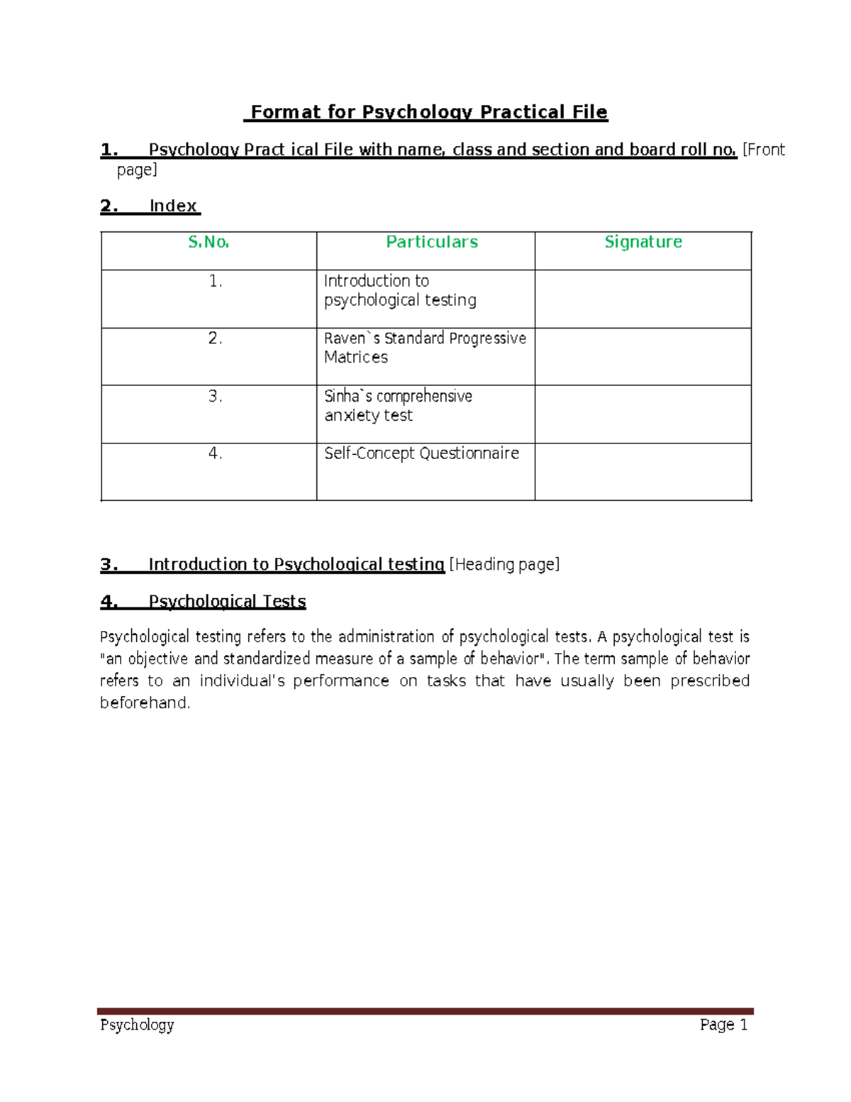 Psychology practical file class xii - Psychology Page 1 Format for ...