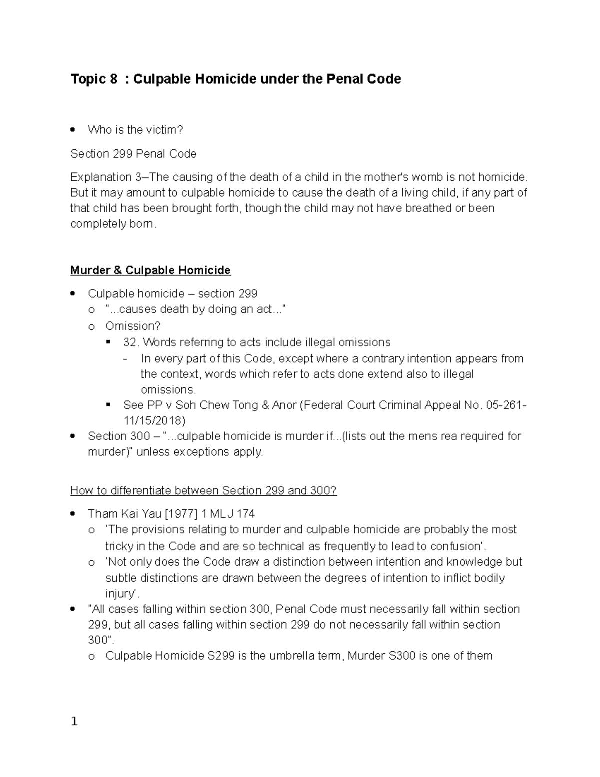 Culpable Homicide in Malaysia: Understanding Sections 299 & 300 - Studocu
