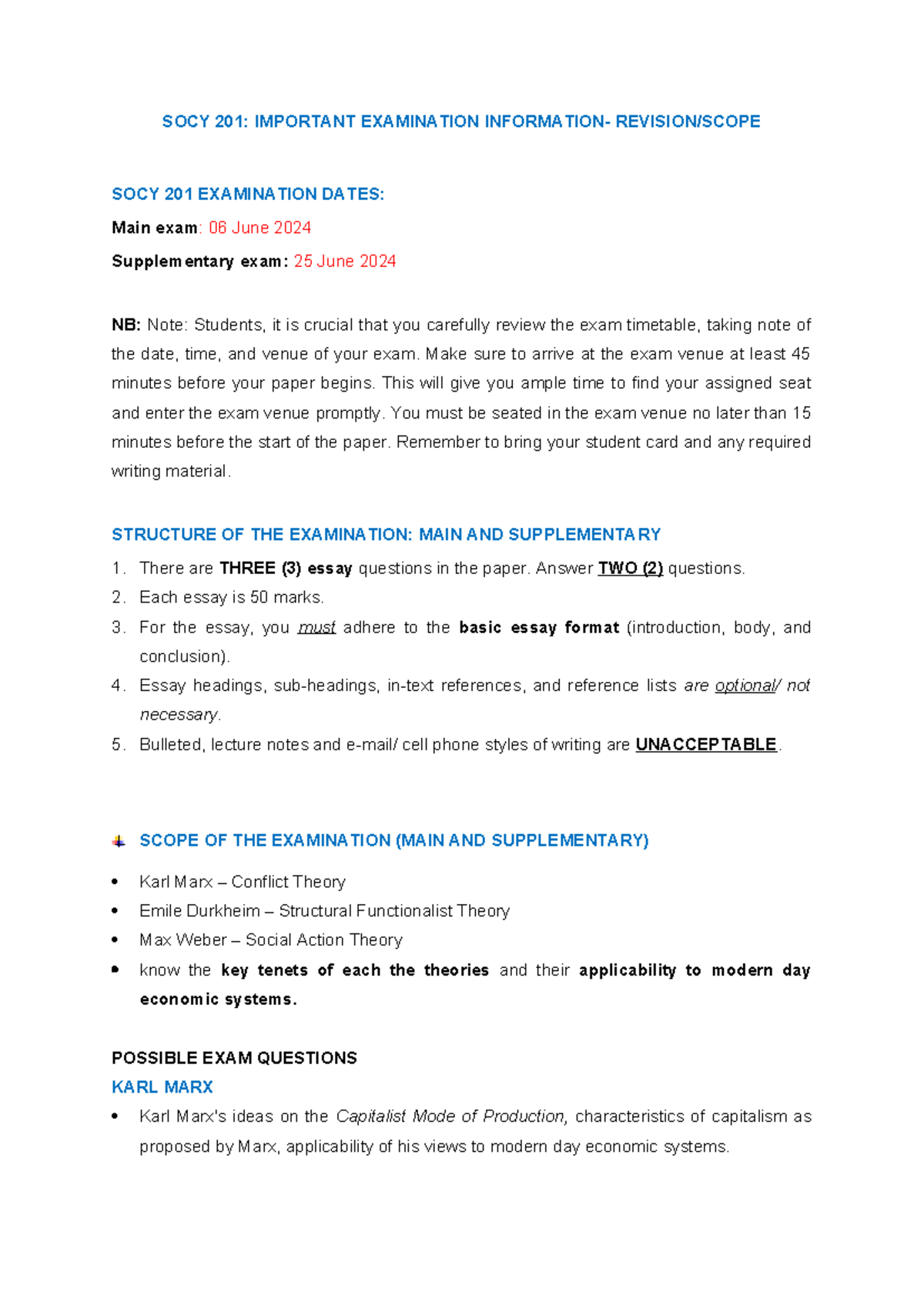 SOCY 201: EXAM Revision Guide & Important Dates for 2024 - Studocu