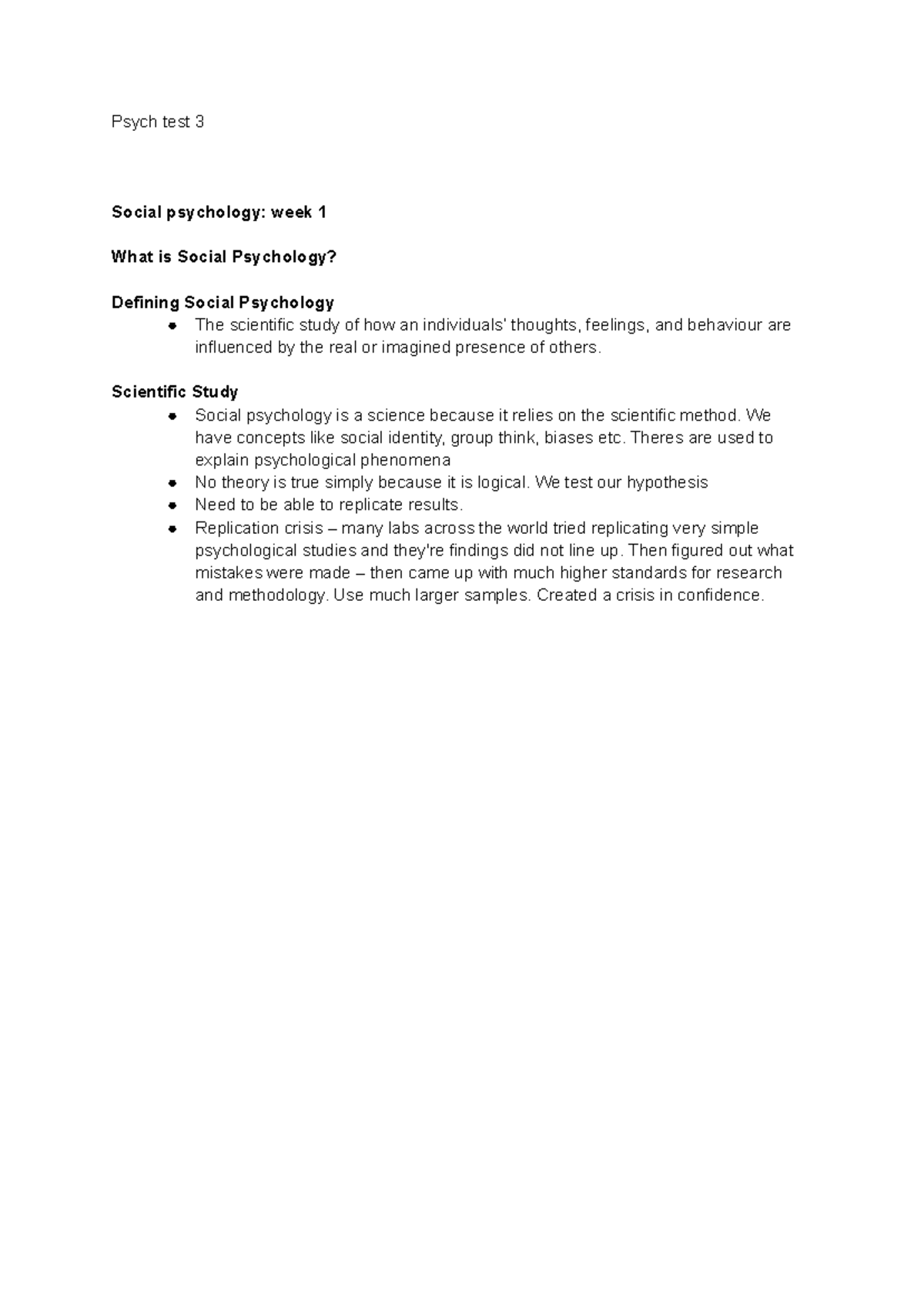 PSYCH 101: Week 9 Lecture Notes on Social Psychology Concepts - Studocu
