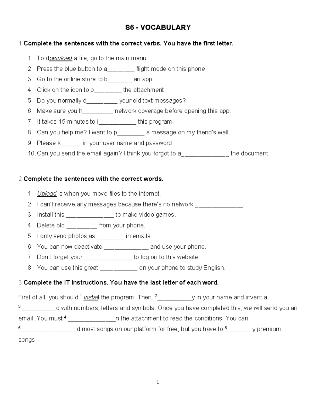 S6 Vocabulary 1: Complete the Sentences with Correct Verbs - Studocu