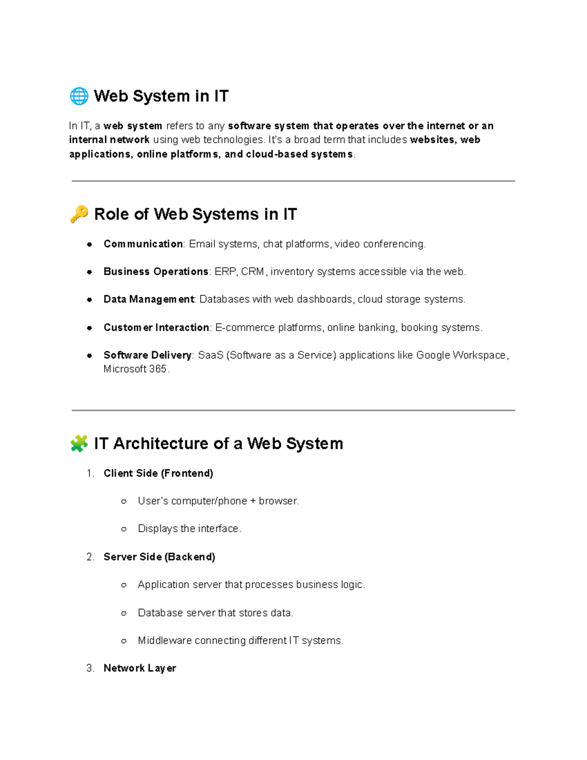 Web System Overview in IT: Functions and Architecture - Studocu