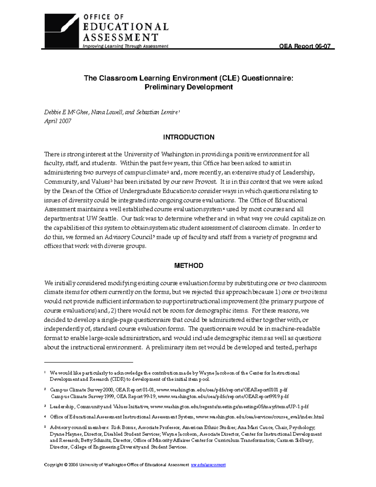 Development and Evaluation of the CLE Questionnaire - OEA Report 06 ...