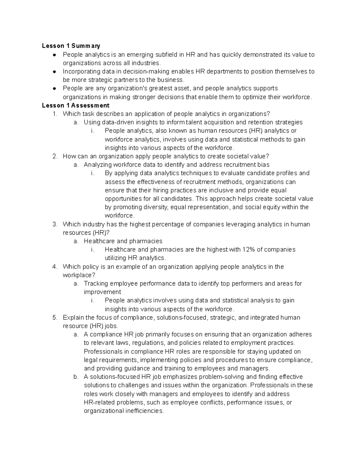HR Metrics Lesson 1 Summary: People Analytics in Organizations - Studocu
