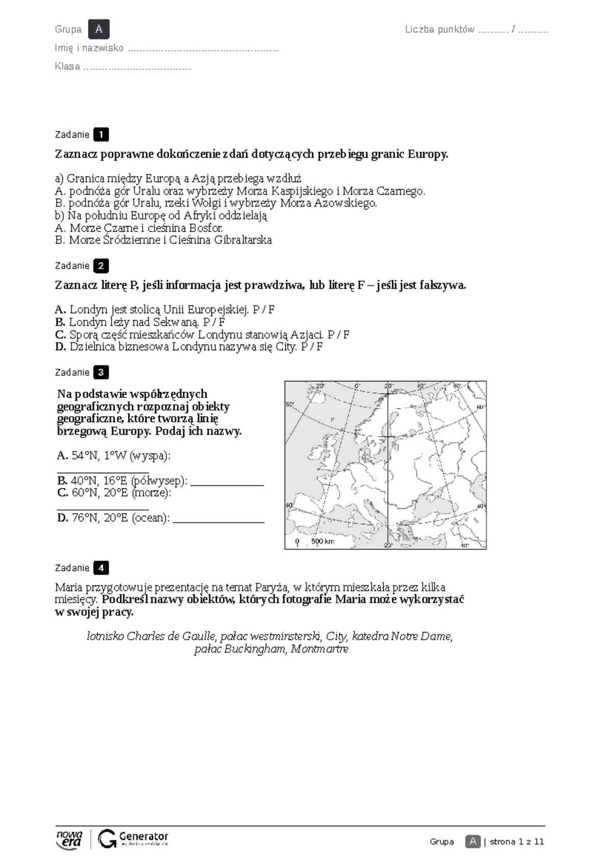Sprawdzian Geografia 2 Gimnazjum Ameryka www.studocu.com