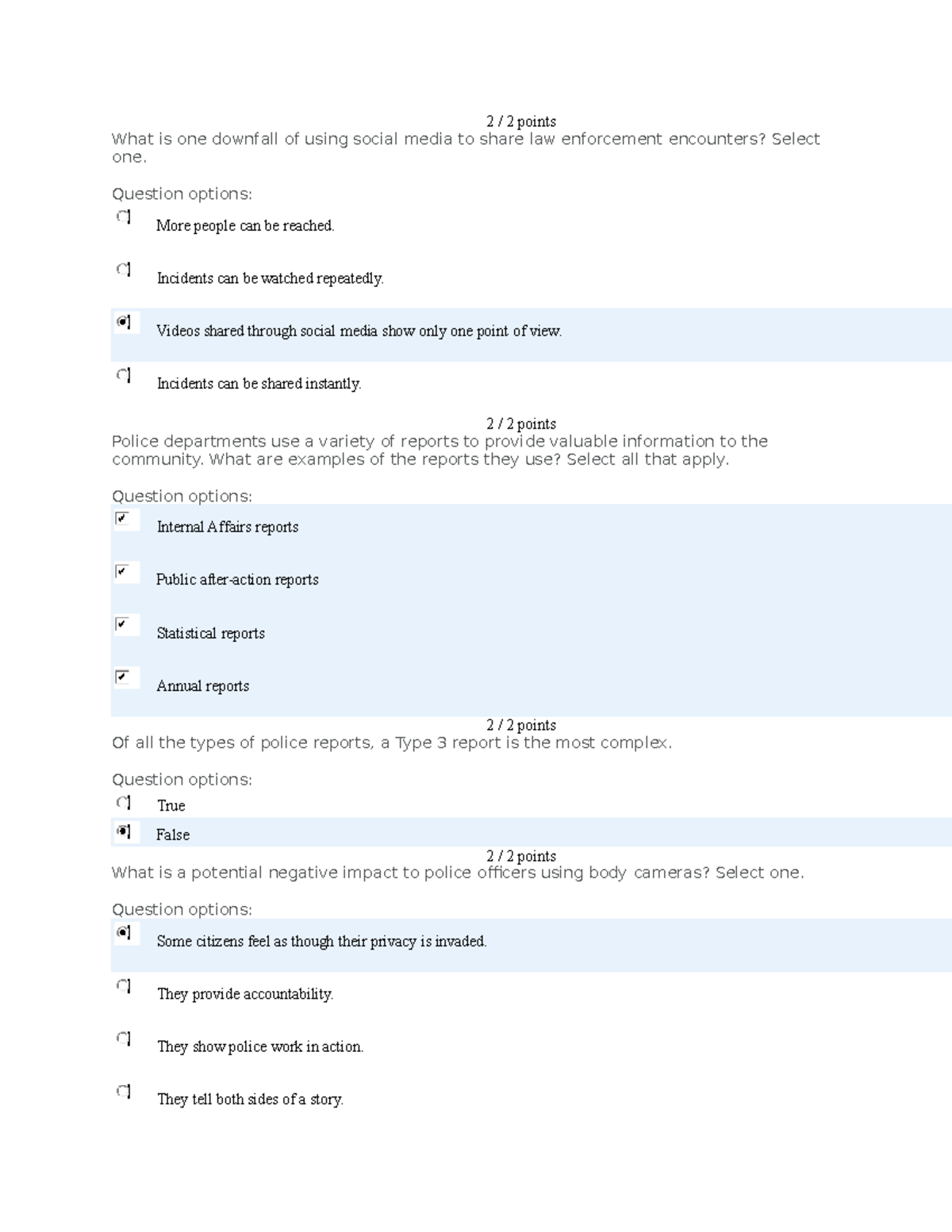 CJ-205 Module Two Quiz: Social Media & Police Reporting Insights - Studocu