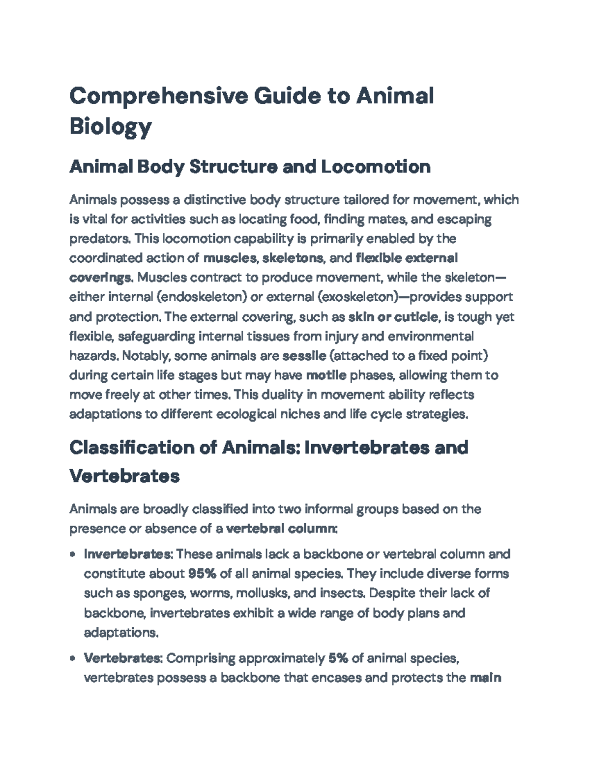 Comprehensive Overview of Animal Biology and Classification (BIO 101 ...