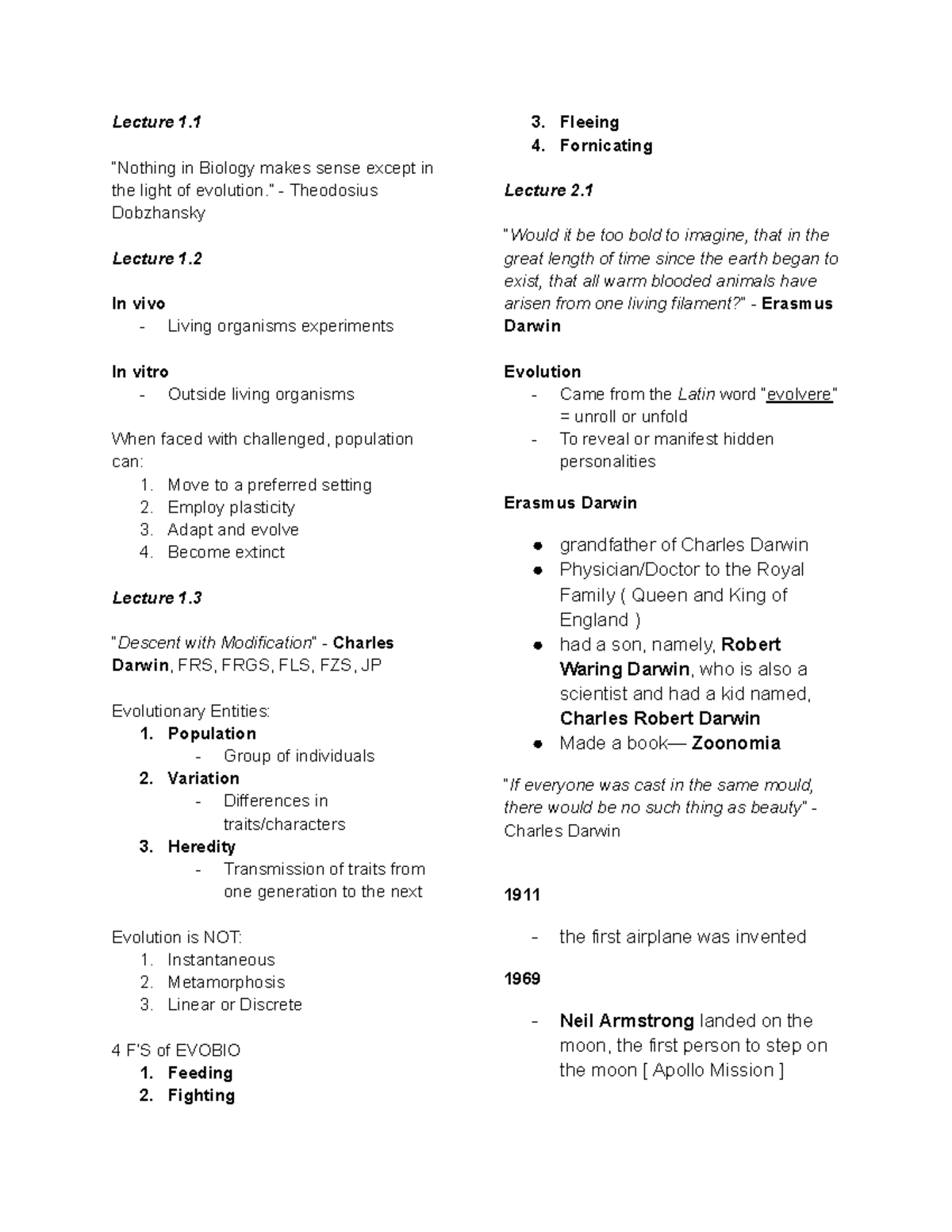 EVOBIO Lecture Notes: Evolutionary Concepts and Mechanisms - Studocu