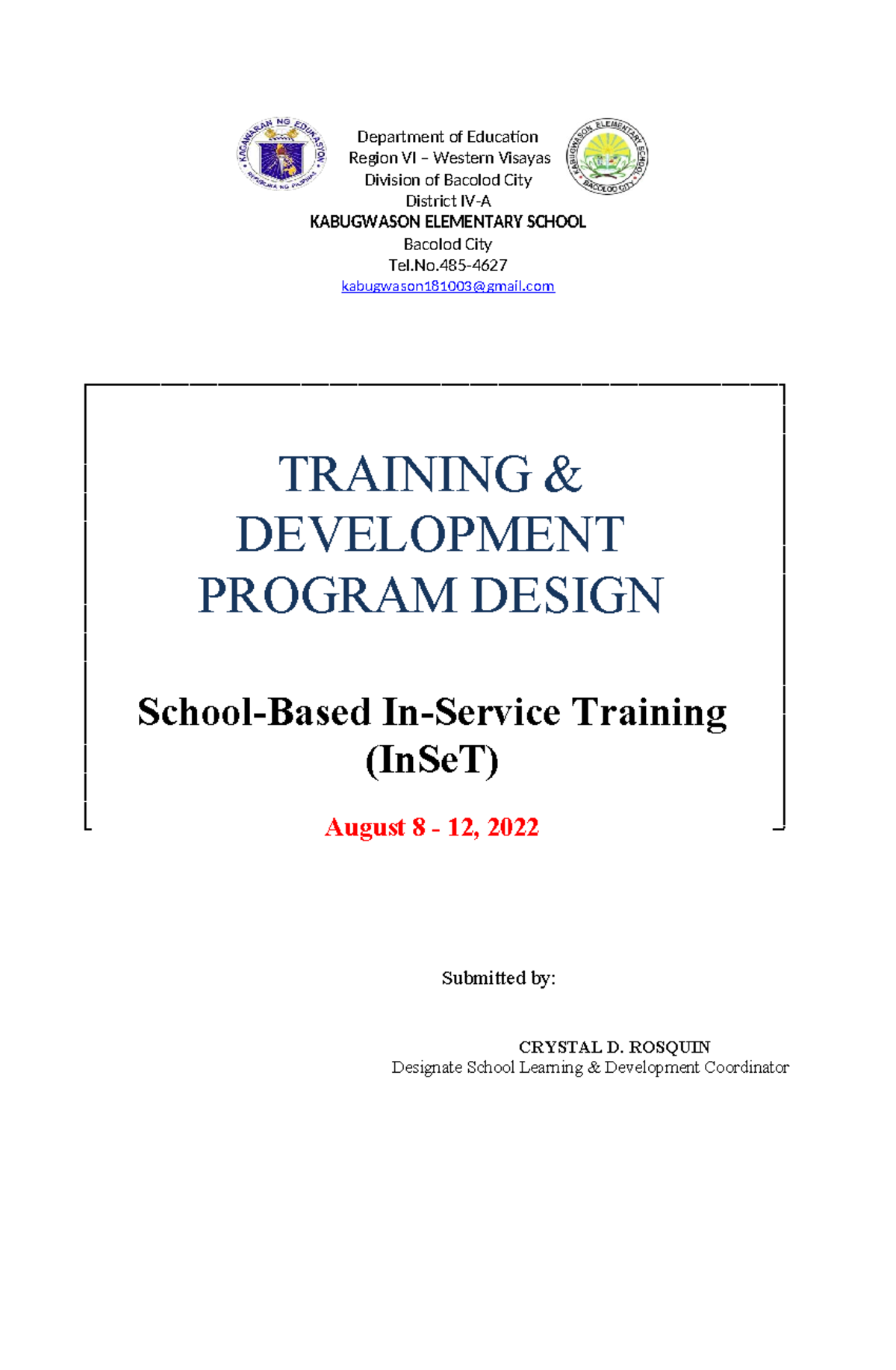Inset Training Design KES 2022-2023: Program Development Overview - Studocu