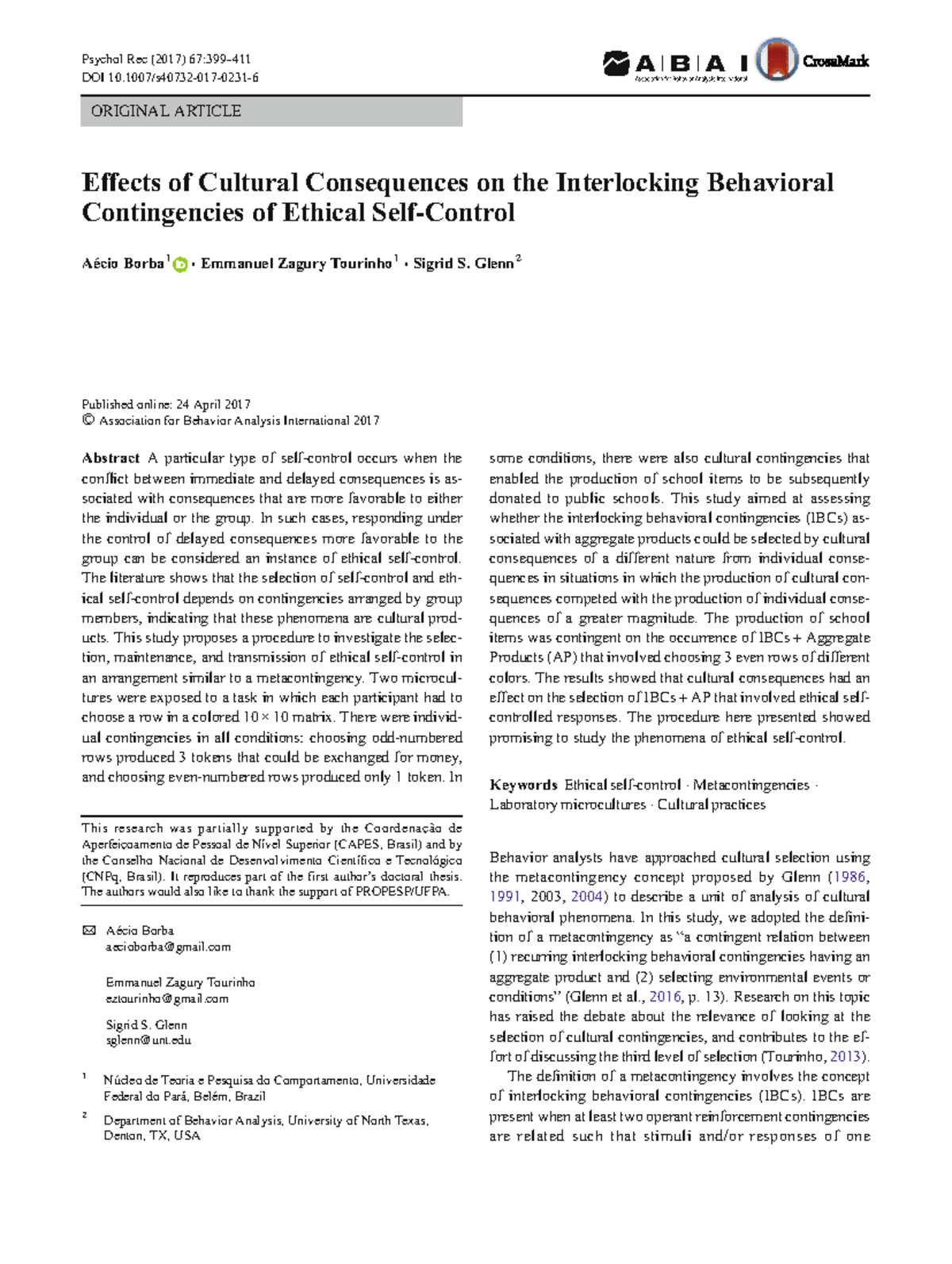 Borba et al. 2017 - Experimental Analysis of Ethical Self-Control in ...