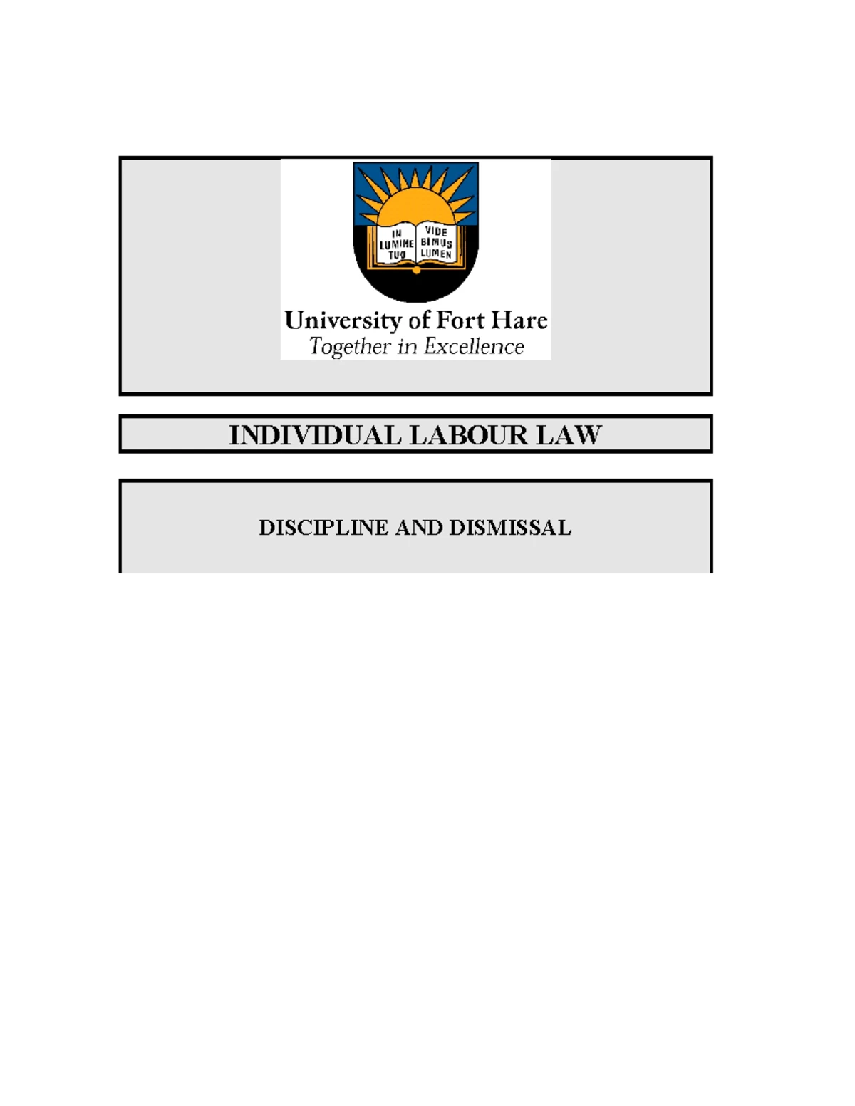 Individual Labour Law Learning Guide Overview LEL313E - Studocu