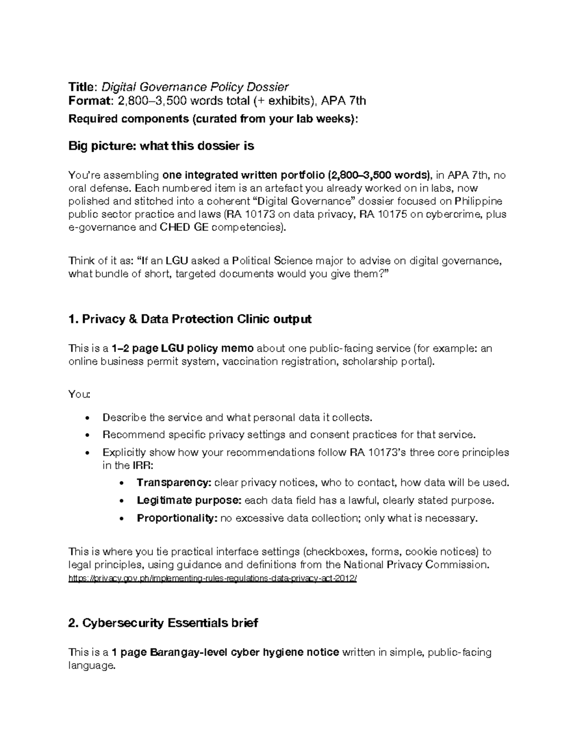 Digital Governance Policy Dossier (P OLSCI-LITERA) - Studocu