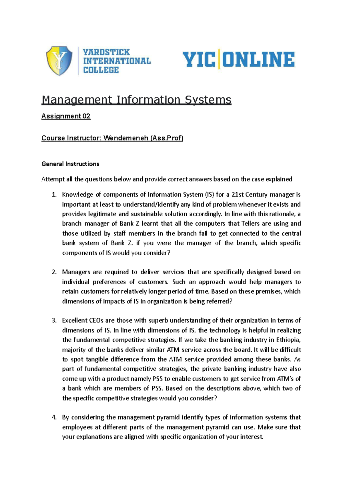 MIS Assignment 02 - AAA - Management Information Systems Assignment 02 ...