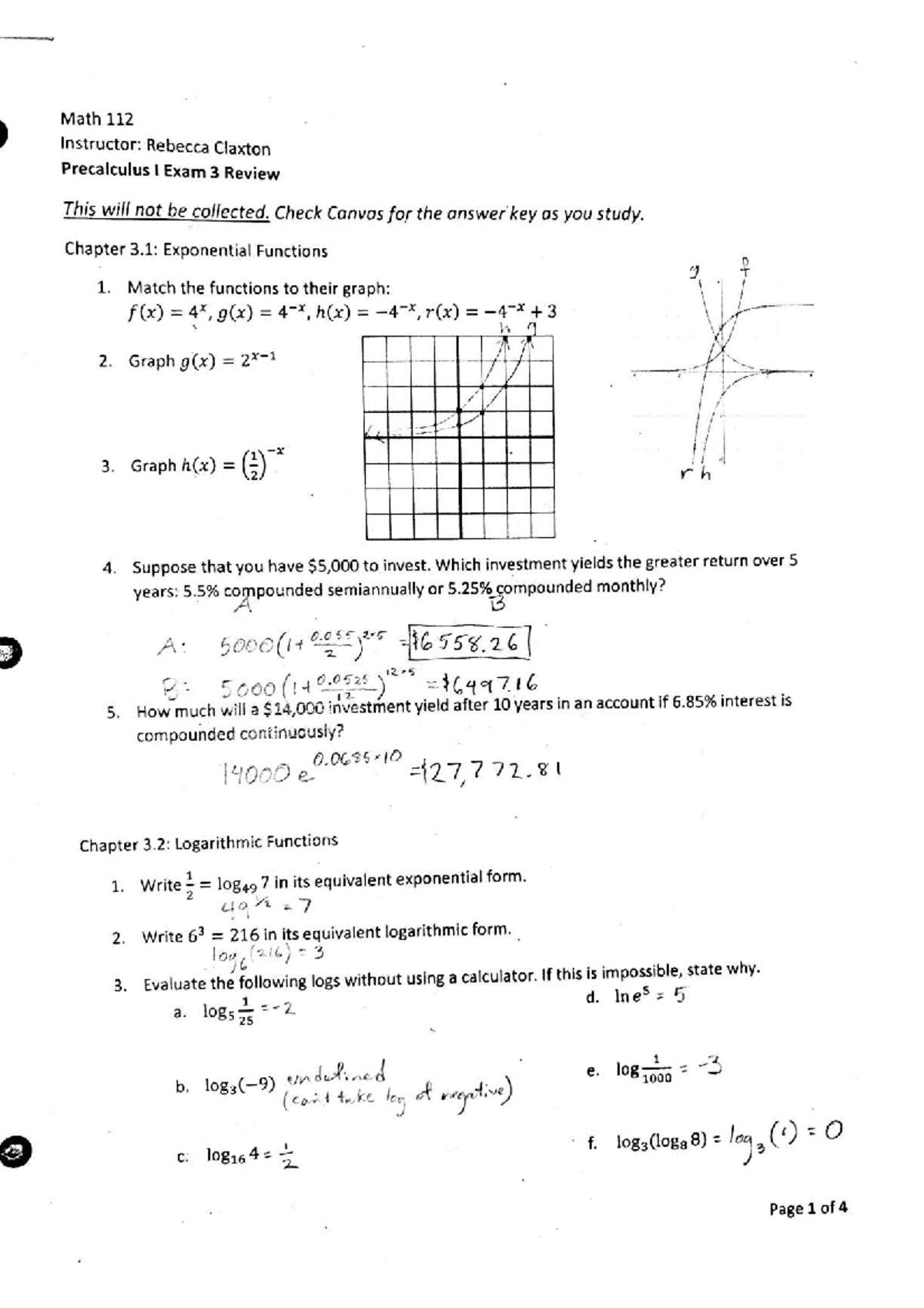 Math 112 Precalculus I Exam 3 Review & Practice Answers - Studocu