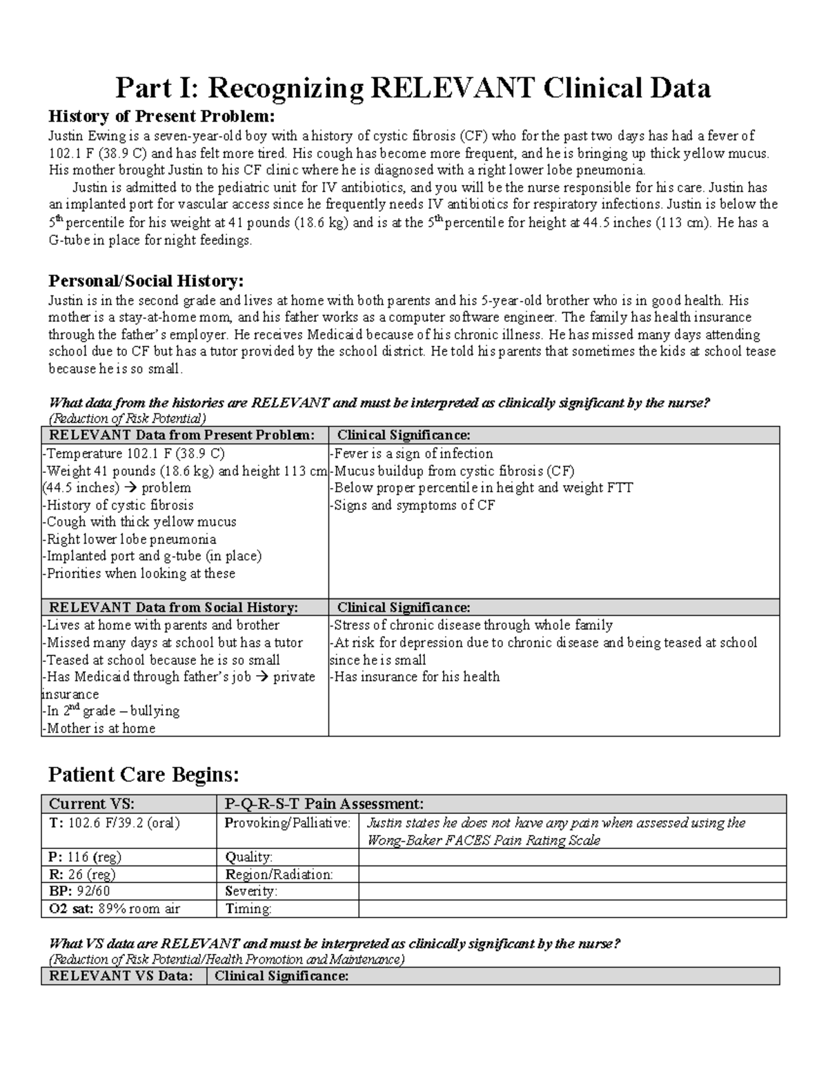 Cystic Fibrosis Case Study 4: Pediatric Care Management - Studocu